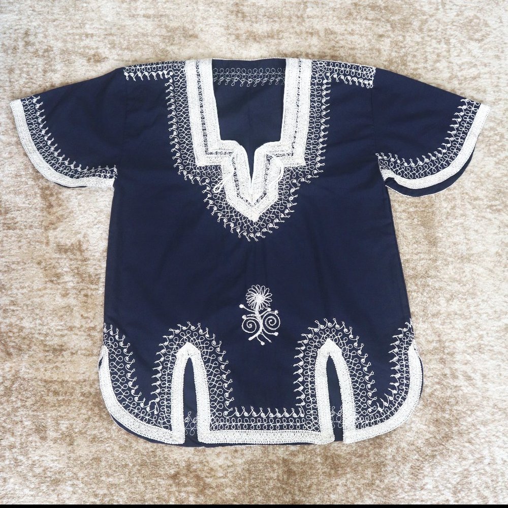 Women's navy blue embroidered BLOUSE TOP